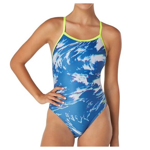 Speedo Cyclone Swirl Flyback Pro LT Swimsuit Size 14 Royal Blue New With Tags - Picture 1 of 6
